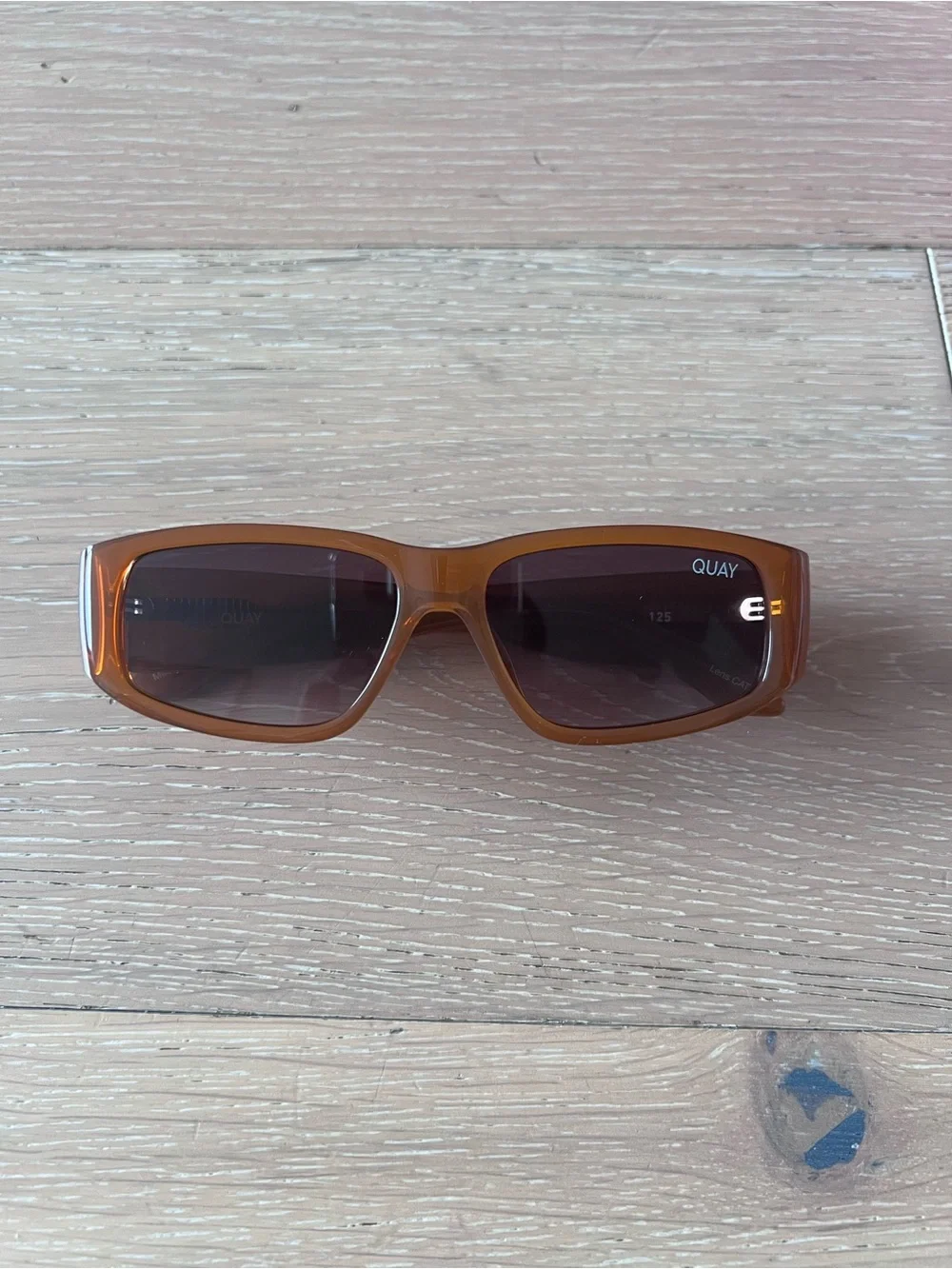 Quay Australia Amber Brown Rectangular Sunglasses